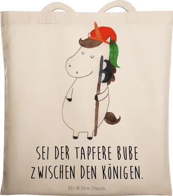 Produktbild von Mr. & Mrs. Panda Tote Bag Einhorn Junge - Transparent - Geschenk, Bube, Beutel, Einkaufstasche, Unicorn, Mittelalter, Tasche, Baumwollbeutel, Laptoptasche, Einhörner