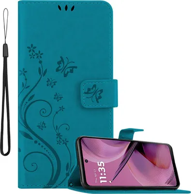 Produktbild von Cadorabo Hülle für Motorola Moto G55 Hülle in FLORAL BLAU Schutzhülle im Blumen Design mit Magnetverschluss, Standfunktion und Kartenfächern Book Case Cover