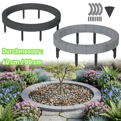 Produktbild von YRHome Dekorative Kunststoff Baumumrandung, 80cm Durchmesser Grau, mit Erdpfählen und werkzeugloser Montage