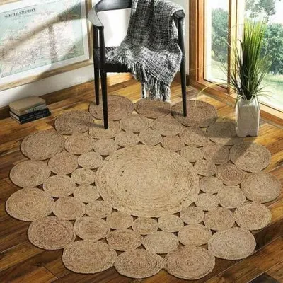 Runder Jute-Teppich, handgeflochten, 180 cm, beige