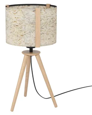 Obrázok produktu pre Stolná lampa s trojnožou základňou, drevená, s béžovým tienidlo