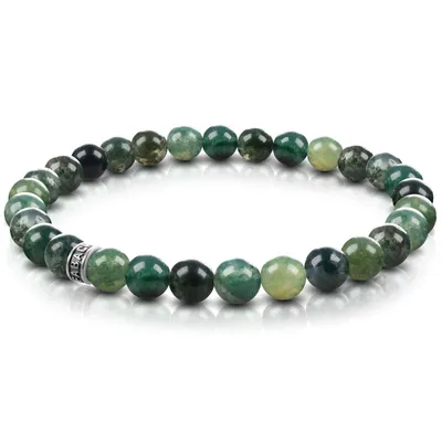 Produktbild von FABACH Achat Perlenarmband mit 6mm Edelstein-Perlen und 925 Sterling Silber Logo-Perle - Edles Naturstein Stretch-Armband für Damen (Meeresgrün)