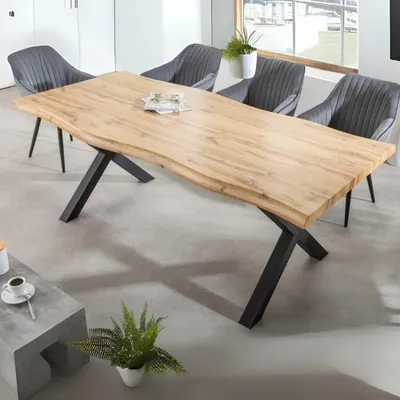 Produktbild von Wildeiche-Design Esstisch OAKLAND 160cm Metallgestell 5cm Baumkante