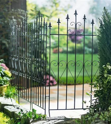 Produktbild von 4x Dekozaun "Lilie" 111 cm hoch aus Metall, schwarz, Vintage Gartenzaun, Metallzaun, Steckzaun, Zierzaun, Vorgartenzaun