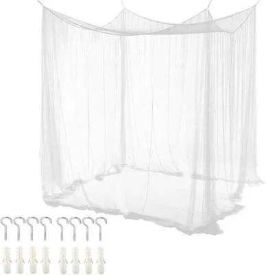 Productafbeelding van Famanu muggennet met 4 zijopeningen - geschikt voor een tweepersoonsbed - wit - 240 x 210 x 190 cm