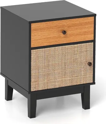 Image de Table de chevet en rotin avec tiroir et armoire, table de chevet, table d'appoint, table de canapé de style bohème
