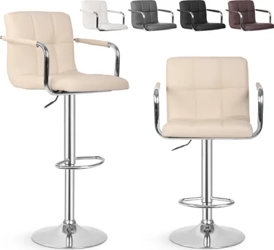 Produktbild von MIADOMODO® Barhocker - 2er, Höhenverstellbar, Rückenlehne, Fußstütze, 360 Grad, Stahl - Barstuhl, Tresenhocker, Küchenstühle, mit Armlehne, Beige