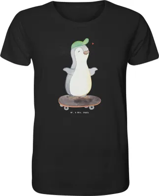 Produktbild von Mr. & Mrs. Panda Tshirt Pinguin Skateboarden Größe L - Schwarz - Geschenk, herren shirt, Skaten, Herren-T-Shirt, Skateboard, fahren, T-Shirt, Oberteil, Skateplatz