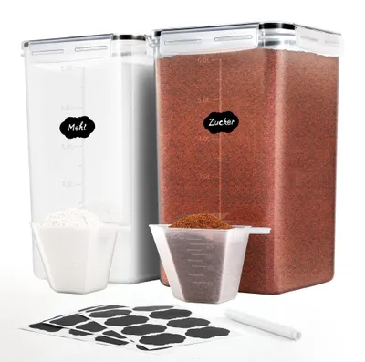 Image de Boîte de rangement hermétique 6,5 l - Set de 2 - Plastique sans BPA - Organisateur de cuisine - Stockage de sucre/farine - Joint en silicone - Conteneur de rangement