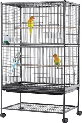 Image de Cage à oiseaux - Avec roulettes - Acier inoxydable - 133 x 79 x 52 cm - Taille L - Gris