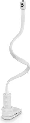 A white flexible camera mount with a clamp base.