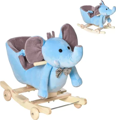 Image de Elephant à bascule - Trotteur à roulettes - 60 x 35 x 45 cm - Bleu