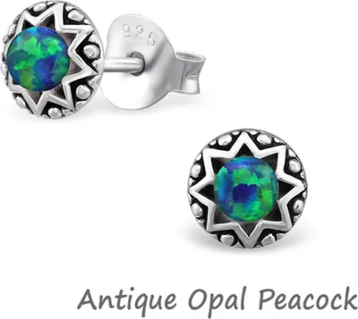 Produktbild von Opal Ohrringe: Silber Ohrstecker mit Opal Imitat Antique Opal Peacock