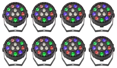 Immagine prodotto di Fari LED PAR - Illuminazione scenica DMX - Set da 8 - 12 x 3 W - RGB Wash - DMX512 - 100–240 V - Ideali per DJ e palcoscenico