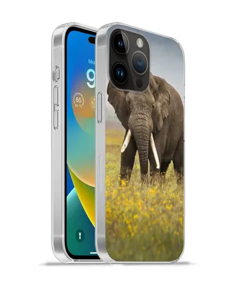 Produktbild von MuchoWow® Handyhülle Schutzhülle Hülle für Apple iPhone 14 Pro - Softcase Elefant - Blumen - Gras - Tiere - Natur Silikon Softcase Handy Hülle - Umschlag