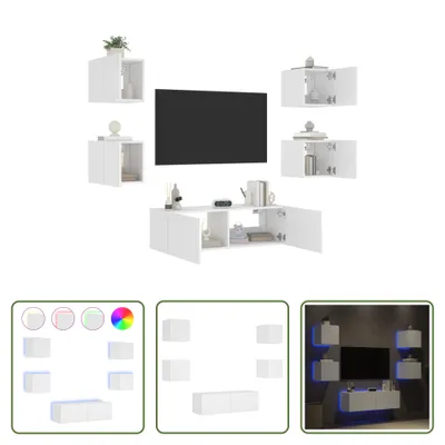 Produktbild von The Living Store 5-tlg. TV-Wohnwand mit LED-Leuchten Weiß