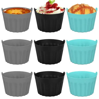 Zdjęcie produktu dla Silikonowe foremki do muffinek do frytkownicy bezolejowej, 9 sztuk, 8 x 5 cm, wielokrotnego użytku, do frytkownicy konwekcyjnej, do ciast, puddingów, dostępne w trzech kolorach