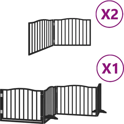 Obrázek produktu pro vidaXL 8dílná brána pro psy s dvířky skládací černá 640 cm topolové dřevo