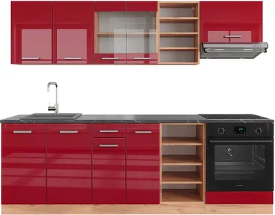 Produktbild von Küchenzeile Vicco R-Line Rot Hochglanz/Goldkraft Eiche 240 cm , AP Anthrazit, Model 43136