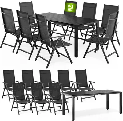 Produktbild von CASARIA® Gartenmöbel Set 8 Stühle mit WPC Tisch 180x80cm Aluminium Sicherheitsglas Wetterfest Klappbar Modern Terrasse Balkon Möbel Sitzgruppe Garnitur Bern