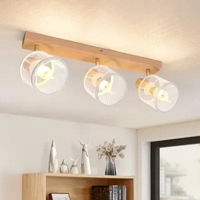 Produktbild von ZMH Deckenstrahler 3 Flammig Holz-Vintage Deckenspot LED Strahler Schwenkbar E14 Treppenhauslampe Flur Wohnzimmer Schlafzimmer Kücher Ohne Leuchtmitte