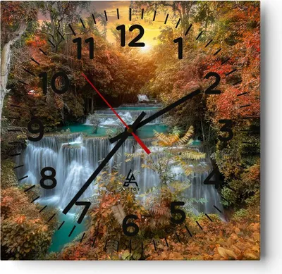 Produktbild von Wanduhr - Quadrat - Glasuhr - Park Wasserfall Wasser - 40x40cm - Schleichendes Uhrwerk - Lautlos - zum Aufhängen bereit - Dekoration Modern - Wanddekoration aus Glas - C4AC40x40-3995