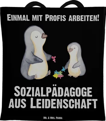 Produktbild von Mr. & Mrs. Panda Jutebeutel Sozialpädagoge Leidenschaft - Schwarz - Geschenk, Beutel, Tasche, Tote Bag, Laptoptasche, Schultasche