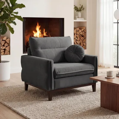 Produktbild von BEAUTYSOFA | Klassische Sessel BELLANO - Gepolsterter Sessel Loungesessel mit Armlehnen - Veloursstoff in Grau mit schwarzen Holzbeinen