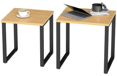 Productafbeelding van HOMCOM Salontafel, set van 2, woonkamer, met metalen frame, naturel