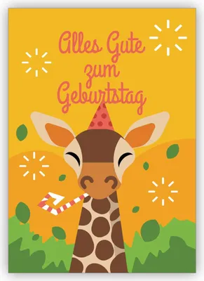 Produktbild von 4x Lustige Geburtstagskarte mit Giraffe und Partyhut: Alles Gute zum Geburtstag