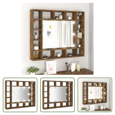 Produktbild von The Living Store Spiegelschrank mit LED Räuchereiche 91x15x76,5 cm