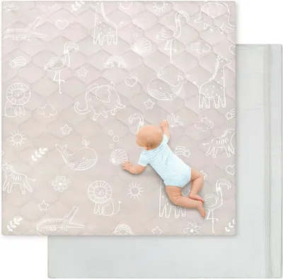 Obrázok produktu pre Detská hracia podložka 127 x 127 cm, hrubá penová výplň, protišmyková, prateľný poťah, pre bábätká