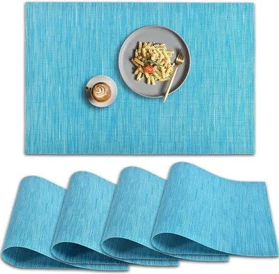 Produktbild von Famanu PVC Platzdeckchen, 4 Stück, rutschfest und hitzebeständig - Blau