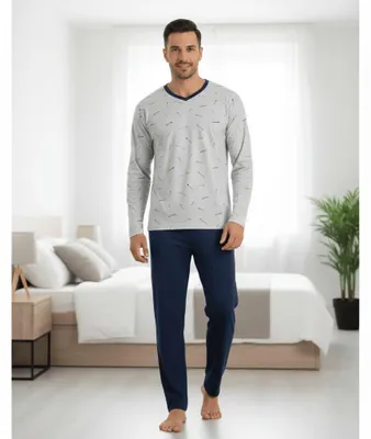 Produktbild von Herren-Pyjama mit Pfeilmuster – Grau & Blau – XL