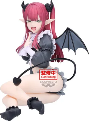A figurine of a character with red hair, horns, and wings, dressed in a maid-like outfit.