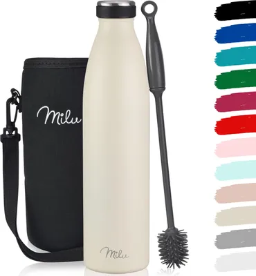 Produktbild von Milu Thermoflasche 750ml Isolierte Edelstahl Trinkflasche Thermoskanne Auslaufsichere Isolierflasche doppelwandig für heiße & kalte Getränke (Cream)