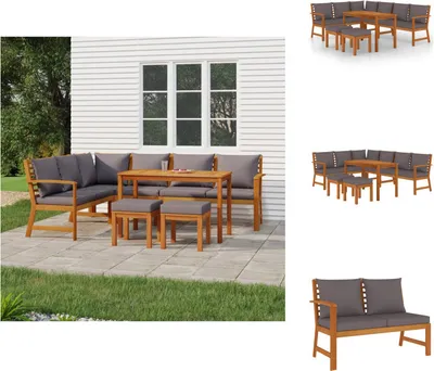 Produktbild von vidaXL 7-tlg. Garten-Essgruppe mit Kissen Massivholz Akazie - Gartenmöbel-Sets