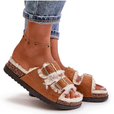 Zdjęcie produktu dla Damskie Kapcie Klapki Z Klamrami I Futerkiem Camel Ezilena 38