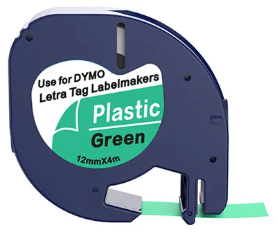 Produktbild von Boxstuff - Dymo LetraTag 91204 - S0721640 - Etikettenband - Schwarz auf grünem - 12 mm x 4 m - 1 Stück