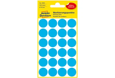Produktbild von Avery Zweckform 3005, Markierungspunkte, ? 18 mm, 96 Markierungspunkte / 4 Bögen, Blau