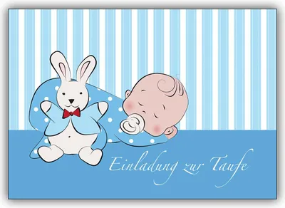 Produktbild von Niedliche Tauf Einladungskarte (Junge) mit schlafendem Baby Boy
