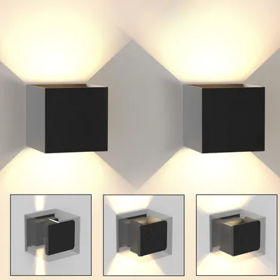 Image de ZMH led wall light 2 black wall light modern top and bottom warm white IP65 waterproof 5W adjustable beam
