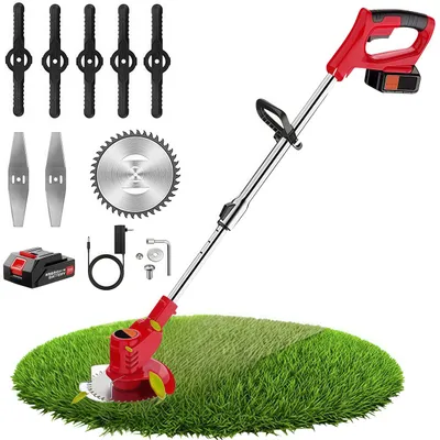 Produktbild von Akuu Rasentrimmer, 3-in-1 Rasentrimmer Kabellos, mit Batterie und Ladegerät, 90° Trimmwinkel, Teleskop-Stiel & Zusatzhandgriff, Rot