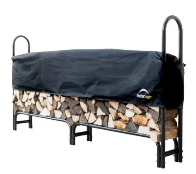 Image de ShelterLogic acier Étagère à bois pour cheminée avec couvercle Noir 244x25x118 cm