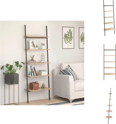 Obrázek produktu pro vidaXL Žebříkový regál s 5 policemi světle hnědý a černý 64x34x185,5 cm - Regály a knihovny