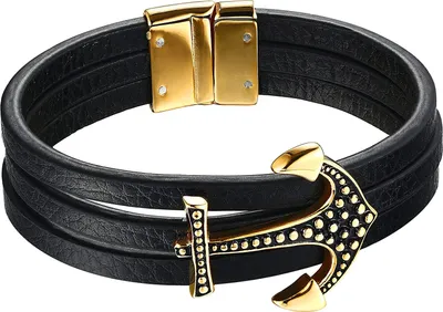 Produktbild von Karisma Männer Lederarmband 3 Ledersträngen Edelstahl Anker Maritim Farbwahl Länge 21cm - Gold