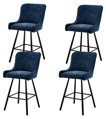 Produktbild von 4er Set Barhocker aus Chenille ohne Armlehnen, moderner Tresenhocker mit gepolsterter Sitzfläche und Metallbeinen für Küche, Esszimmer und Wohnzimmer, Blau