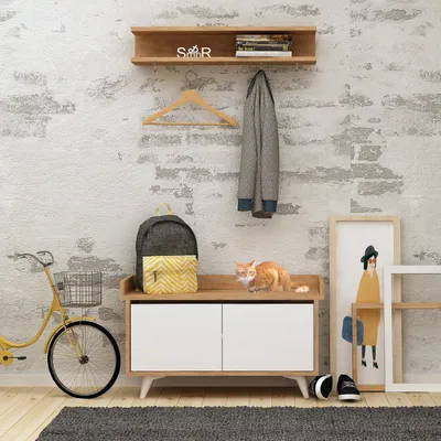 Produktbild von Skye Decor, Arasso- ArassoMDD, Eichenfarbig,,Weiß, Garderobenständer, 60x90x35 cm, 100% Melaminbeschichtete Partikelplatte