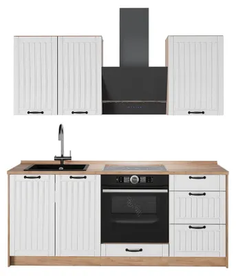 Produktbild von Singleküche Vicco Fame-Line Weiß Landhaus/Goldkraft Eiche 190 cm, AP Eiche, Model 64896