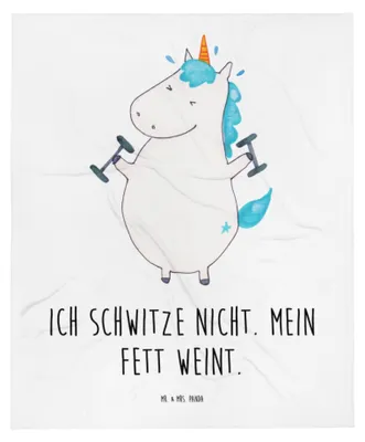 Produktbild von Mr. & Mrs. Panda Babydecke Einhorn Fitness - Weiß - Geschenk, Fitnessstudio, Sport, Unicorn, Einhörner, Gym, Kinderdecke, Schmusedecke, Plaid, Fleecedecke, Erstlingsdecke
